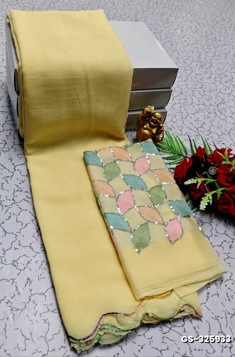 GEORGETTE FANCY SOFT SILK SAREES - CREAM