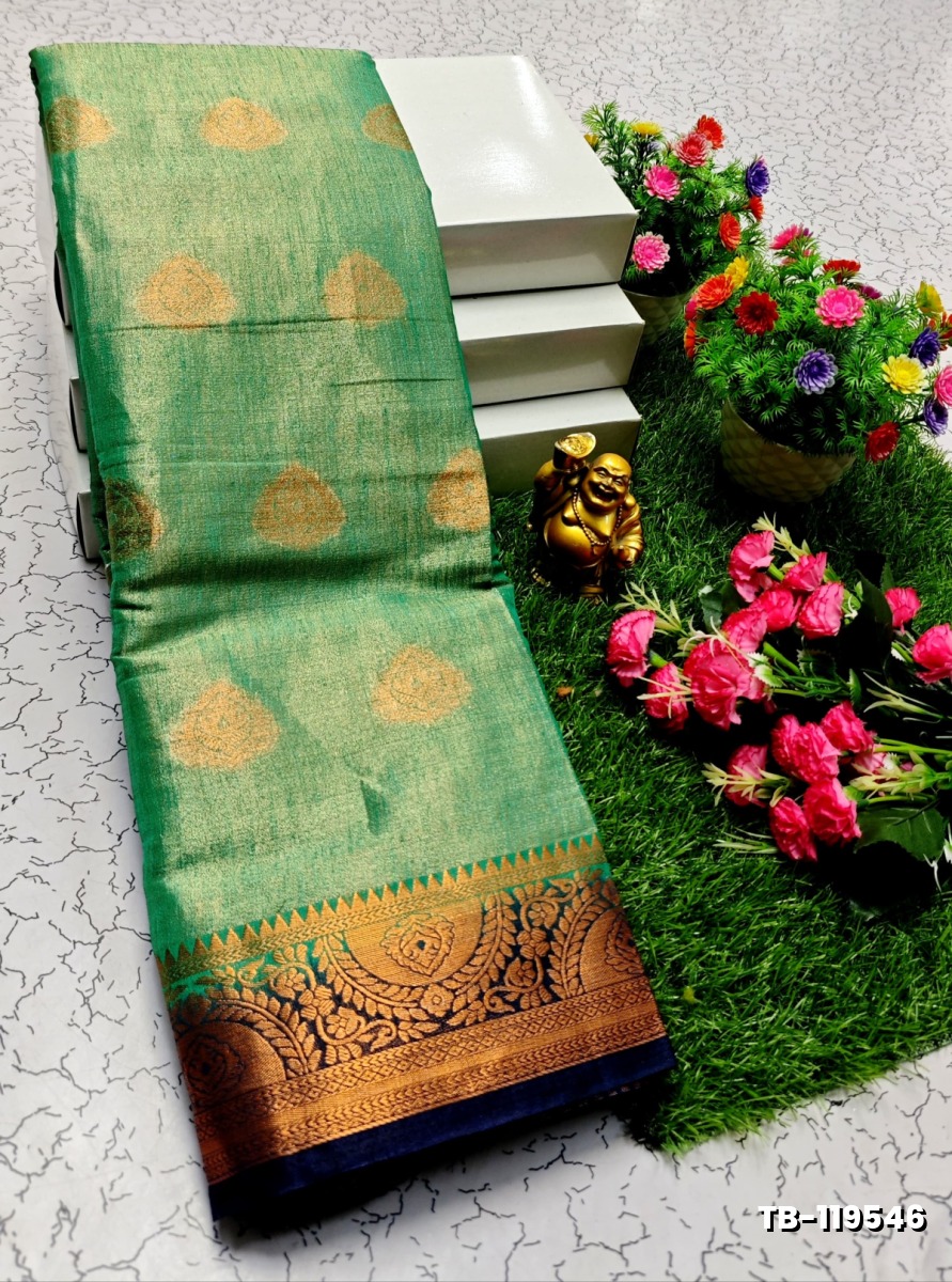 KANCHIPURAM TISSUE TRENDING DESIGN FANCY DHARMAVARAM SILK SAREES - LIGHT GREEN SHADE