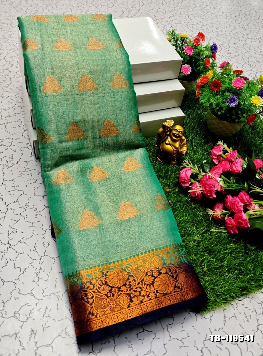 KANCHIPURAM TISSUE TRENDING DESIGN FANCY DHARMAVARAM SILK SAREES - LIGHT GREEN