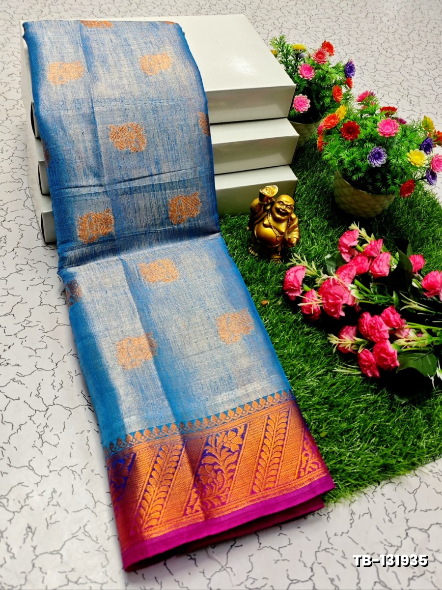 KANCHIPURAM TISSUE TRENDING DESIGN FANCY DHARMAVARAM SILK SAREES - DARK SKY BLUE