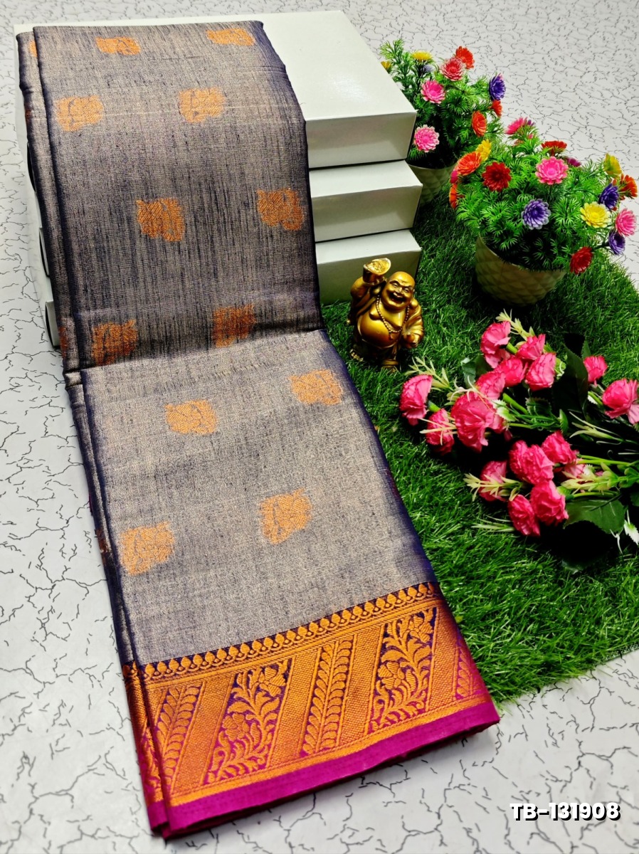 KANCHIPURAM TISSUE TRENDING DESIGN FANCY DHARMAVARAM SILK SAREES - NAVY COLOUR