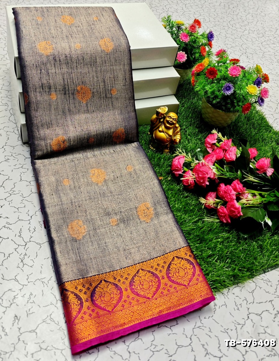 KANCHIPURAM TISSUE TRENDING DESIGN FANCY DHARMAVARAM SILK SAREES - PURPLE - NAVY COLOUR