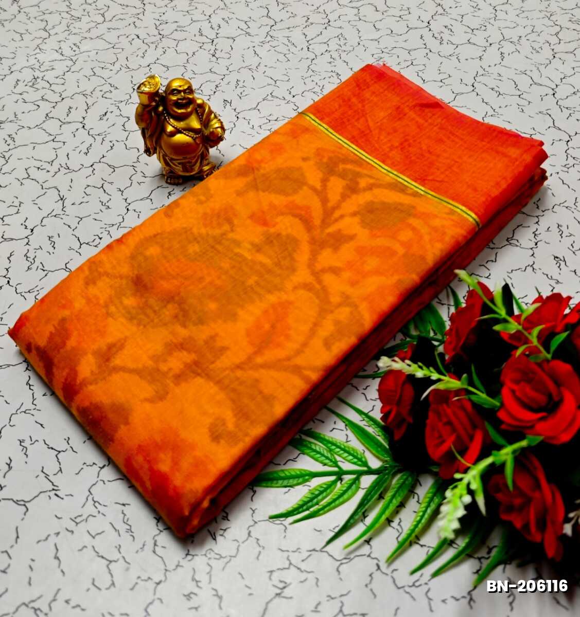 FANCY BANARASI POCHAMPALLY COTTON SAREES - ORANGE (1)