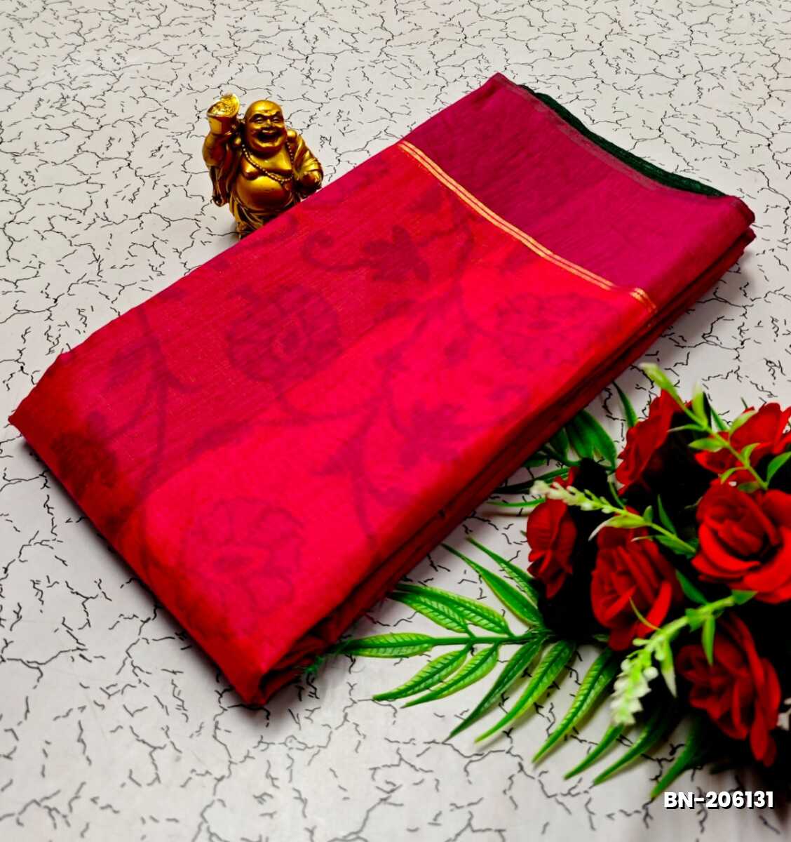 FANCY BANARASI POCHAMPALLY COTTON SAREES - DARK PINK (1)