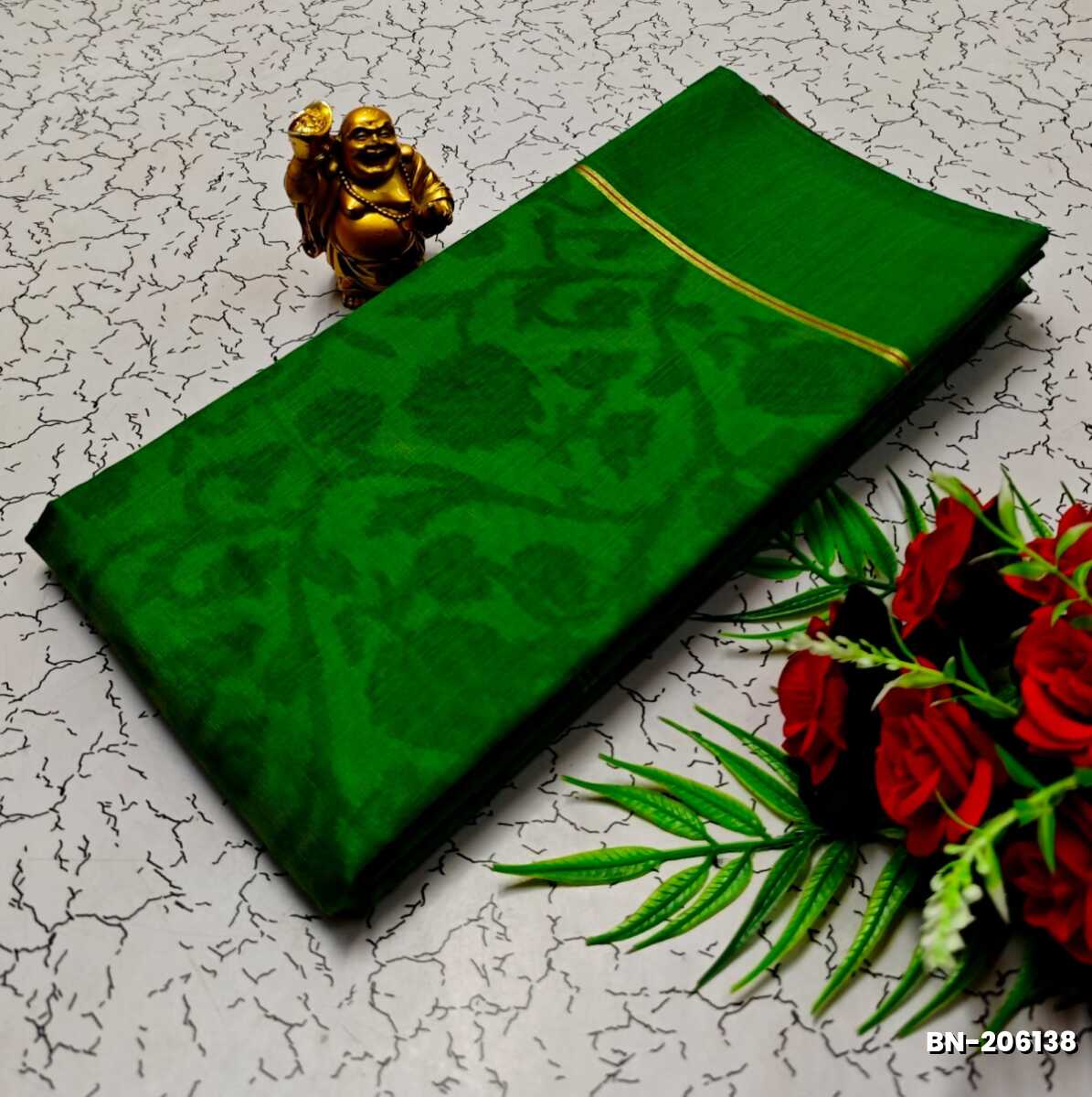 FANCY BANARASI POCHAMPALLY COTTON SAREES - DARK GREEN (1)