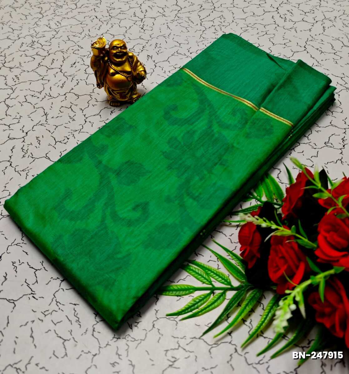 FANCY BANARASI POCHAMPALLY COTTON SAREES - GREEN (4)
