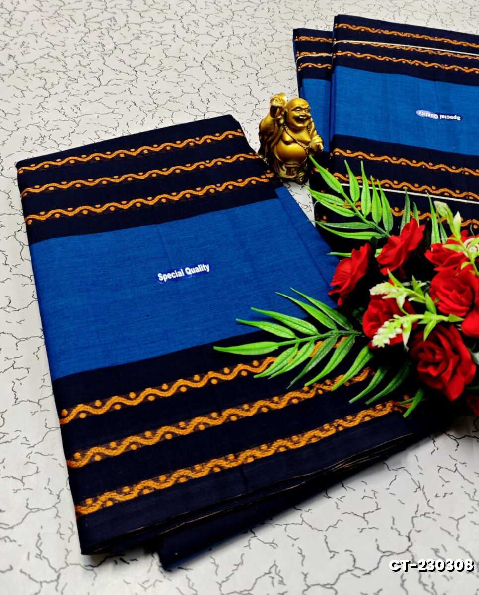 TRADITIONAL PURE COTTON SAREES SUMMER SPECIAL COLLECTION - NAVY COLOUR