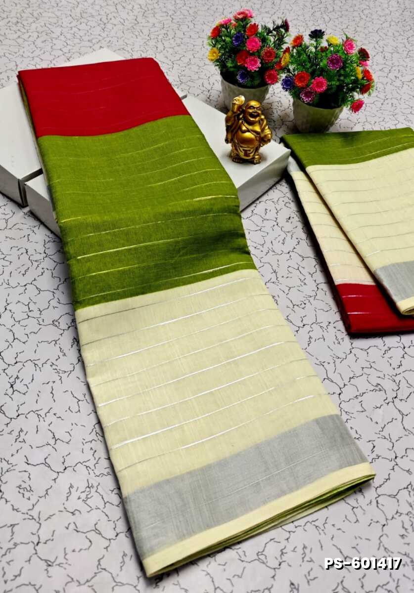 PUSHPA 2 LINEN COTTON SAREES - OLIVE GREEN