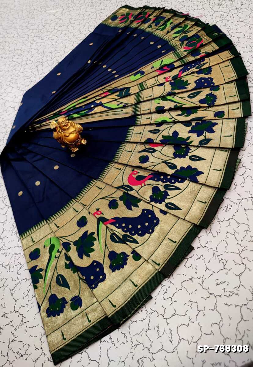 PAITHANI FANCY DANA SOFT SILK SAREES - NAVY COLOUR