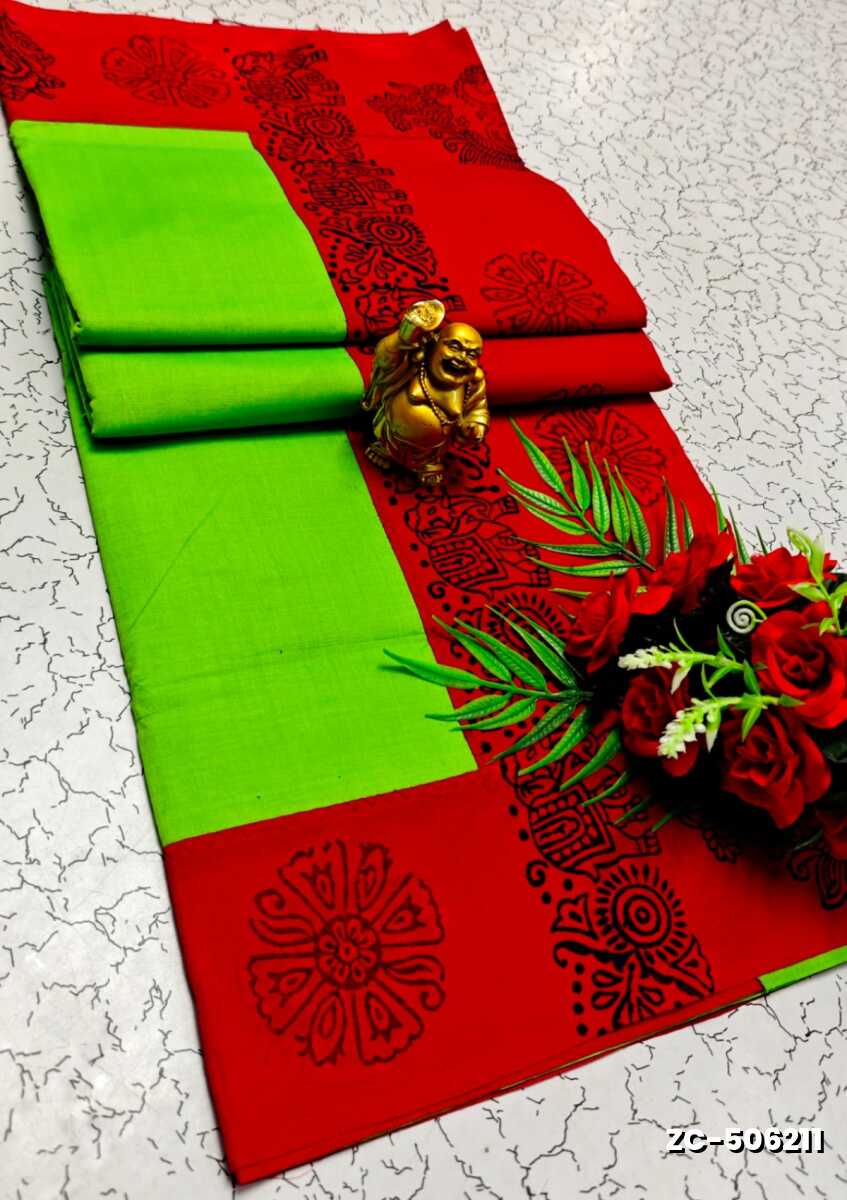 TRENDY AND FANCY ZIGZAG STITCH  COTTON SAREES - PARET GREEN