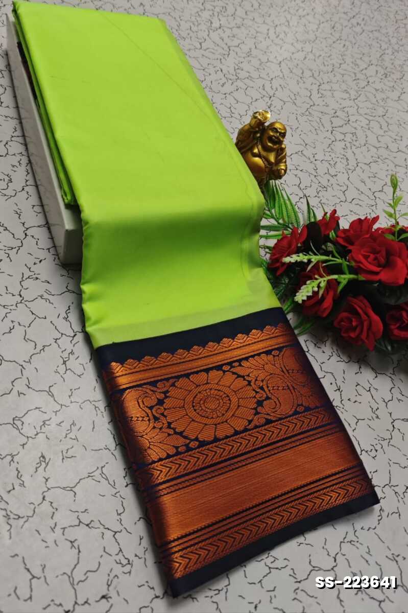 FANCY PLAIN  SOFT SILK SAREES - LIGHT GREEN