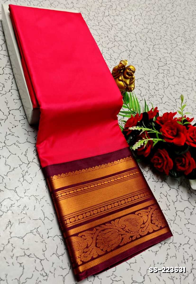 FANCY PLAIN  SOFT SILK SAREES -  DARK PINK