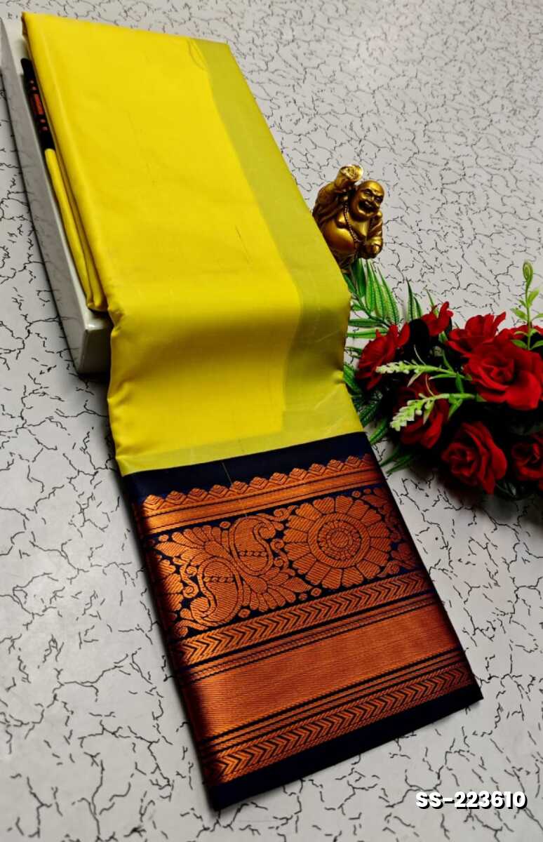 FANCY PLAIN  SOFT SILK SAREES -YELLOW