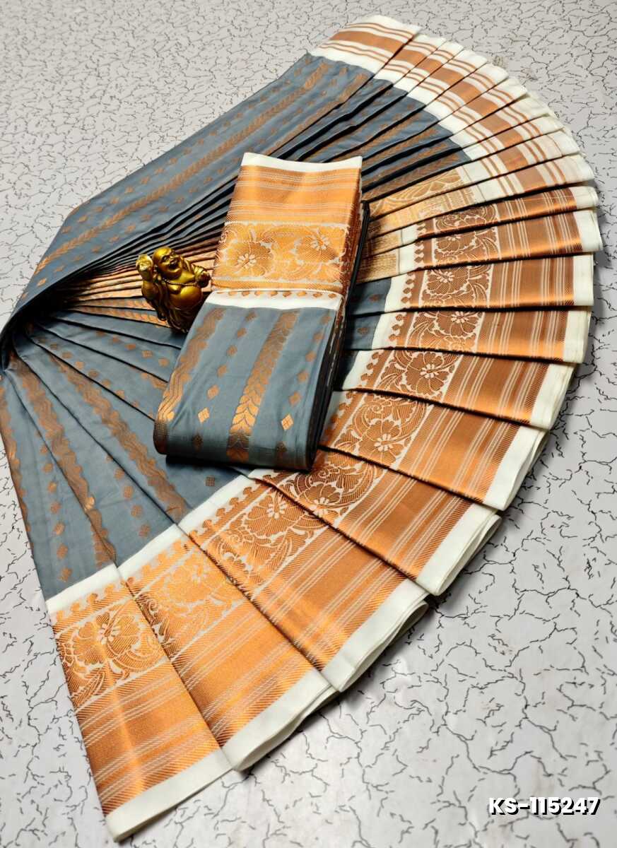 FANCY ALL SELF SOFT SILK SAREES WITH KOTTANCHI BORDER - GRAY