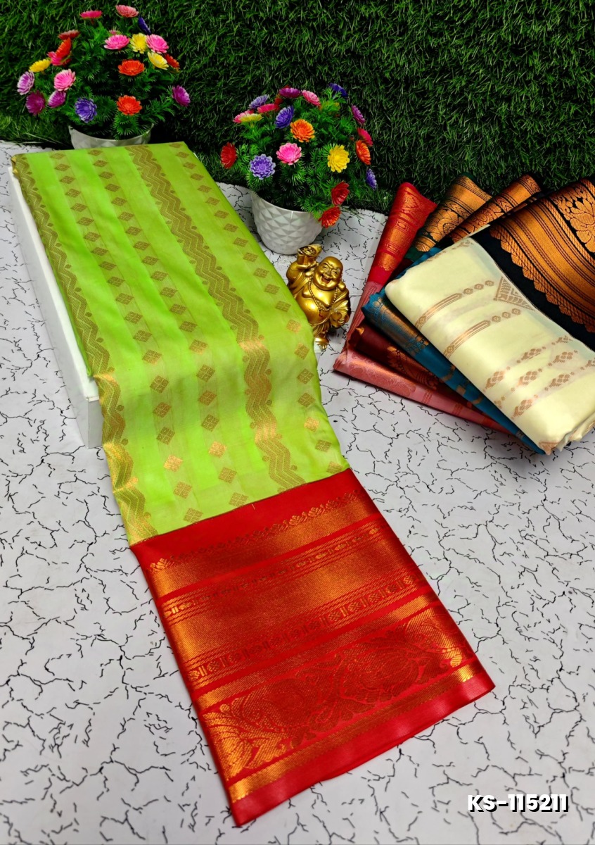 FANCY ALL SELF SOFT SILK SAREES WITH KOTTANCHI BORDER - PARET GREEN