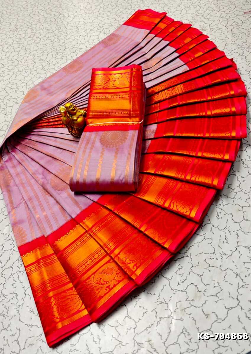 FANCY ALL SELF SOFT SILK SAREES WITH KOTTANCHI BORDER - PURPLE (1)