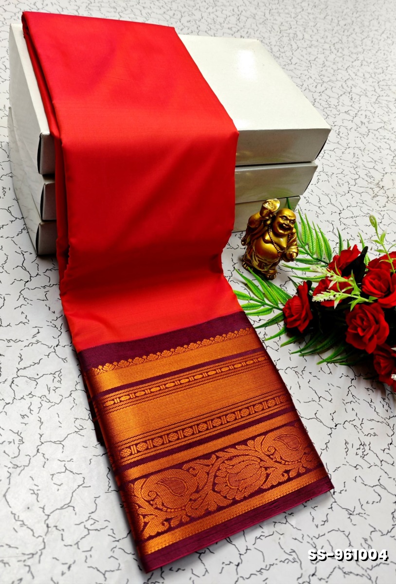 FANCY PLAIN SOFT SILK SAREES - RED