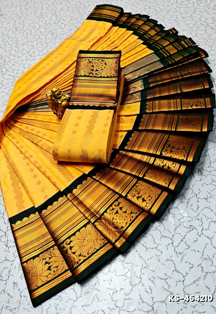 FANCY ALL SELF SOFT SILK SAREES WITH KOTTANCHI BORDER - YELLOW