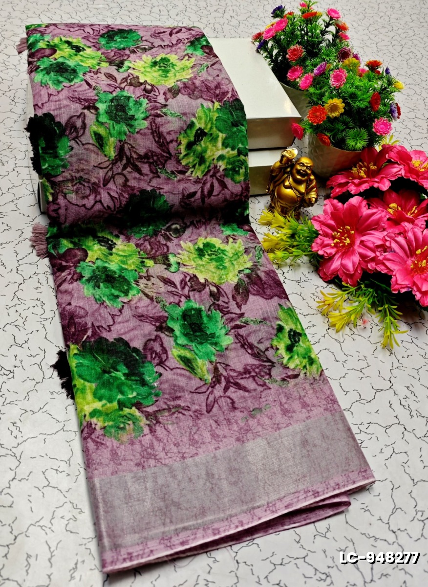 DIGITAL PRINTING LINEN COTTON SAREES - MAUVE COLOUR