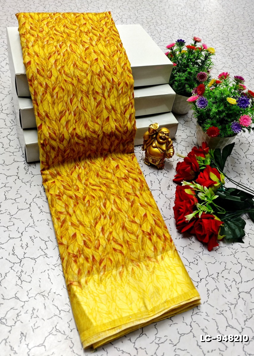 DIGITAL PRINTING LINEN COTTON SAREES - YELLOW