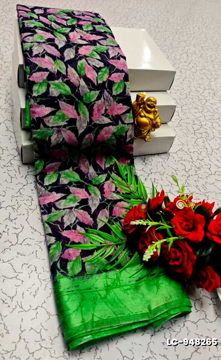 DIGITAL PRINTING LINEN COTTON SAREES - INDIGO COLOUR