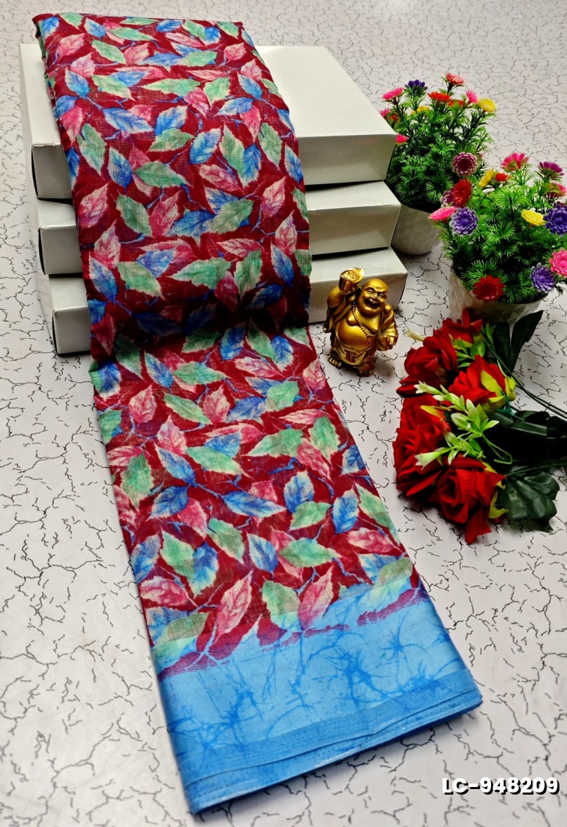 DIGITAL PRINTING LINEN COTTON SAREES - PURPLE COLOUR