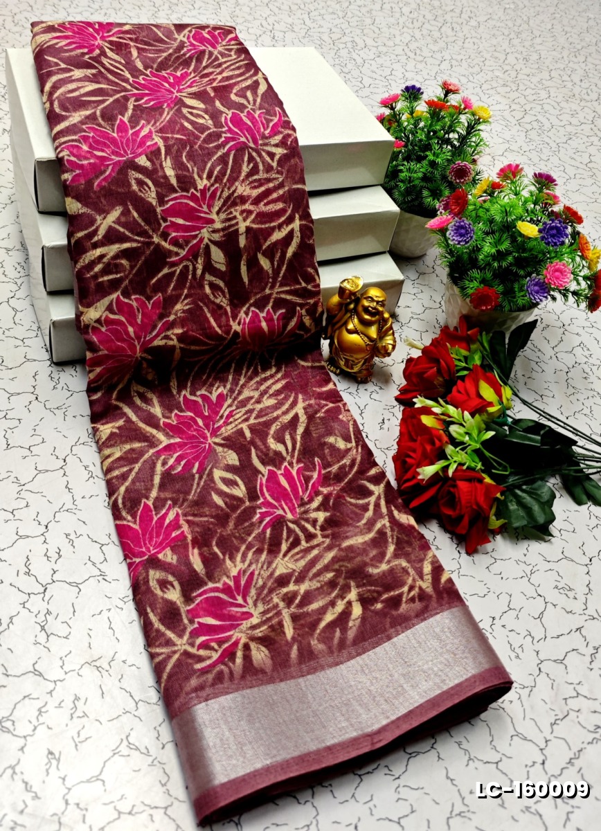 DIGITAL PRINTING LINEN COTTON SAREES - PURPLE COLOUR (1)