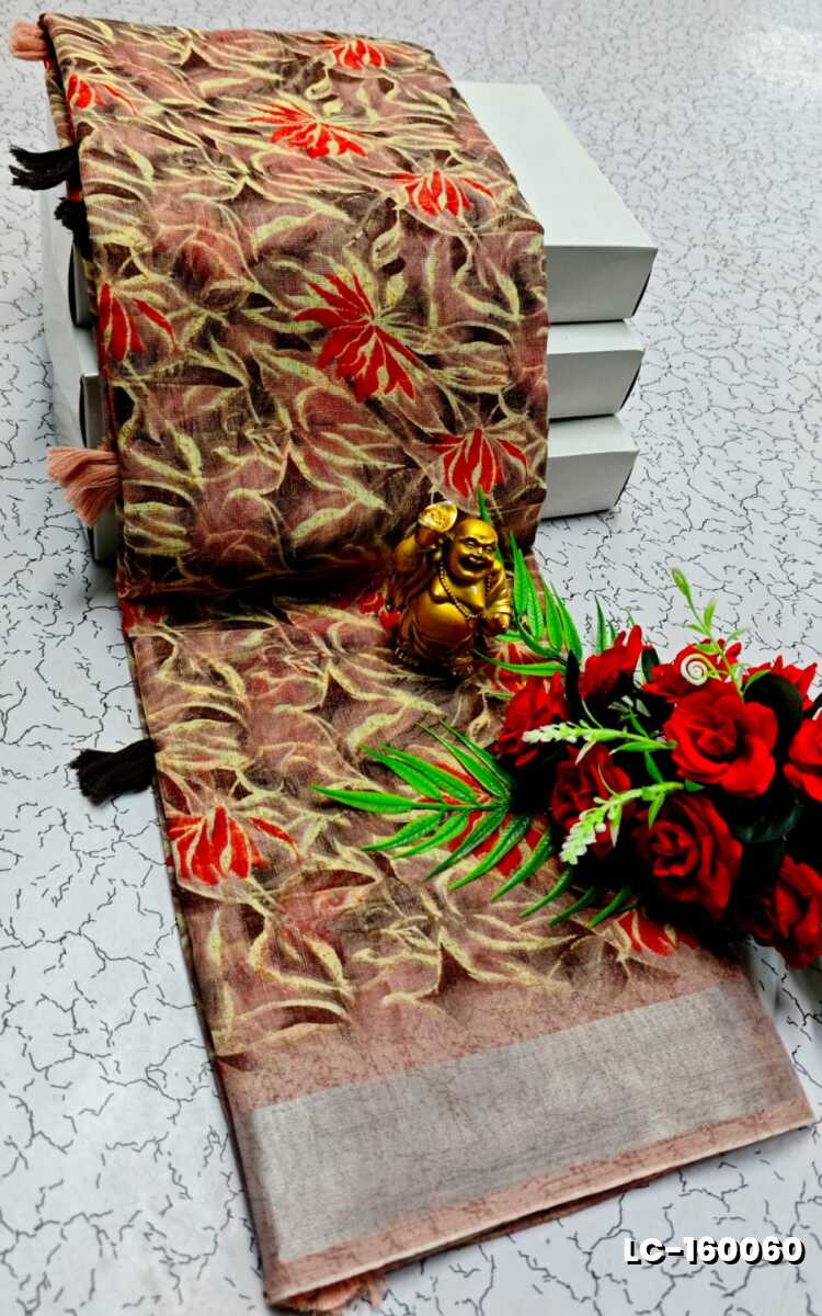DIGITAL PRINTING LINEN COTTON SAREES - CREAM COLOR (1)