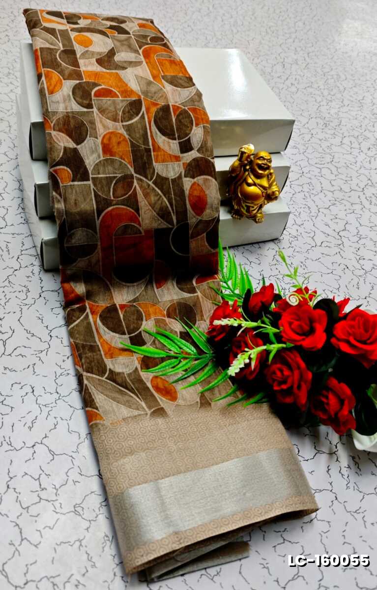 DIGITAL PRINTING LINEN COTTON SAREES - MILD GOLD