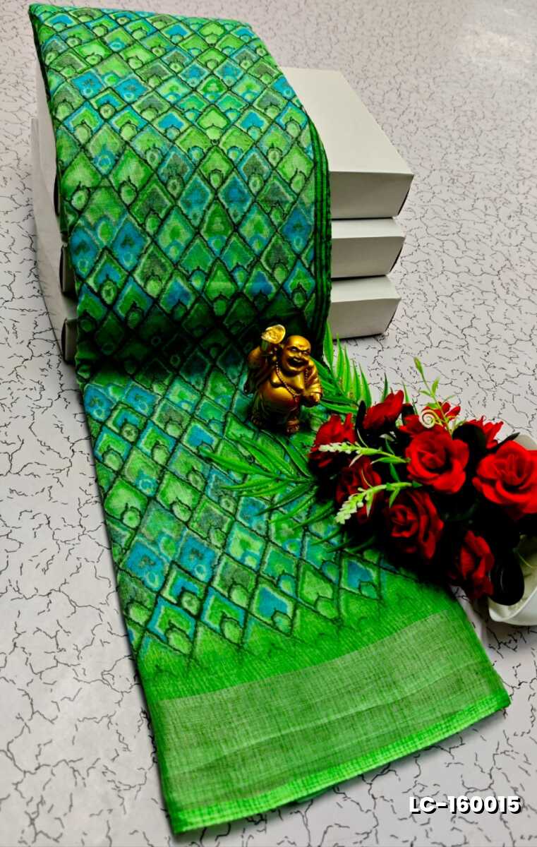 DIGITAL PRINTING LINEN COTTON SAREES - GREEN (1)