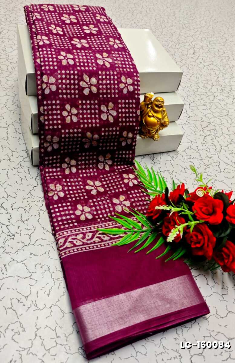 DIGITAL PRINTING LINEN COTTON SAREES - WINE COLOUR