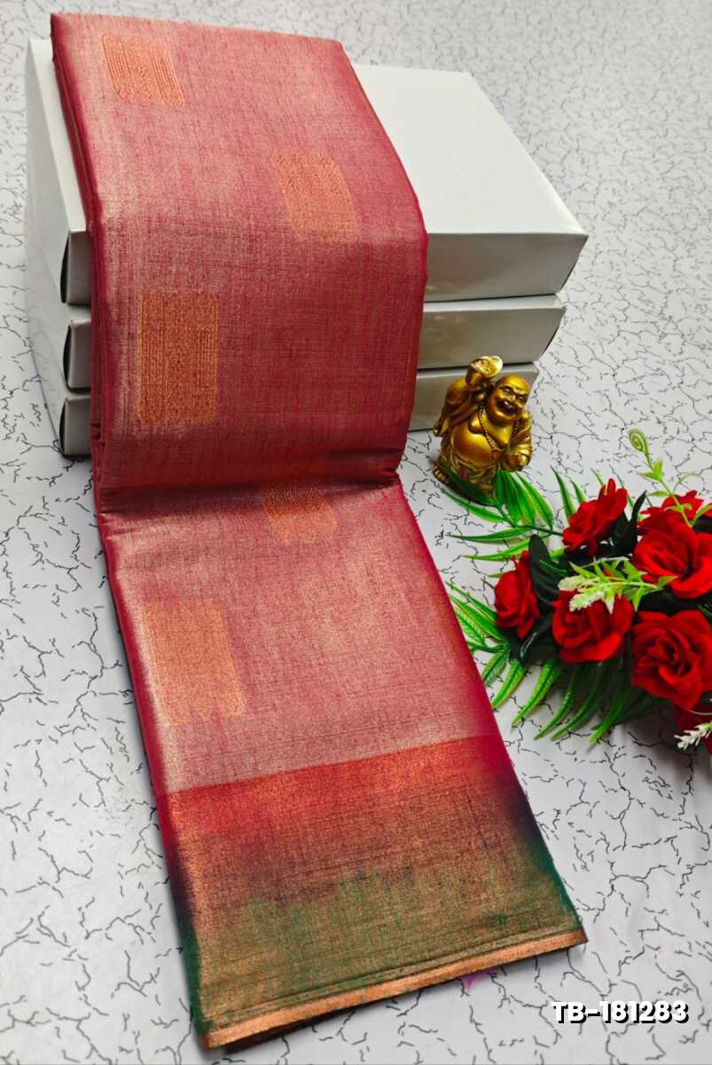 KANCHIPURAM TISSUE TRENDING DESIGN FANCY DHARMAVARAM SILK SAREES - TOMATO COLOUR