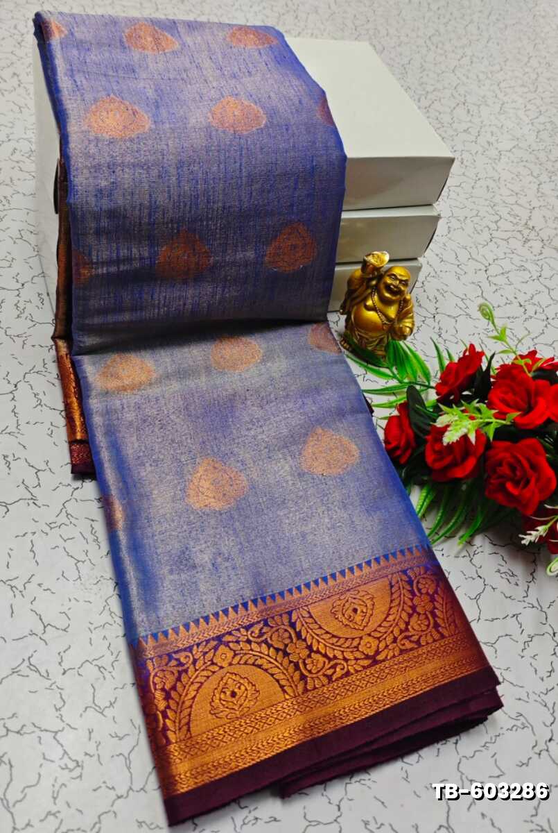 KANCHIPURAM TISSUE TRENDING DESIGN FANCY DHARMAVARAM SILK SAREES - R BLUE (1)