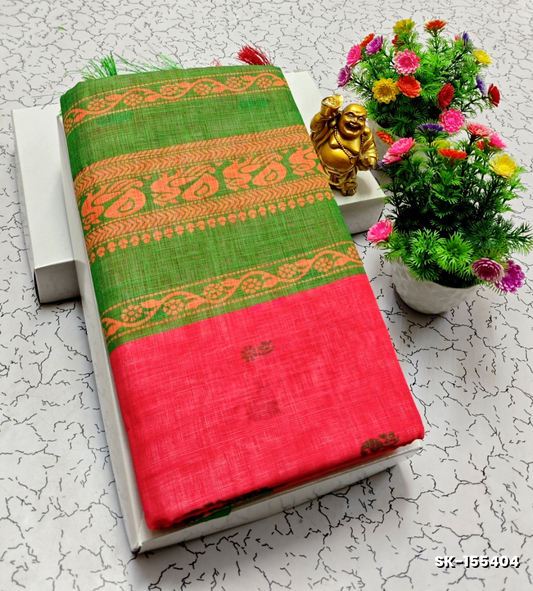 DIGITAL PRINTING KALIYANI LINEN COTTON SAREES - RED