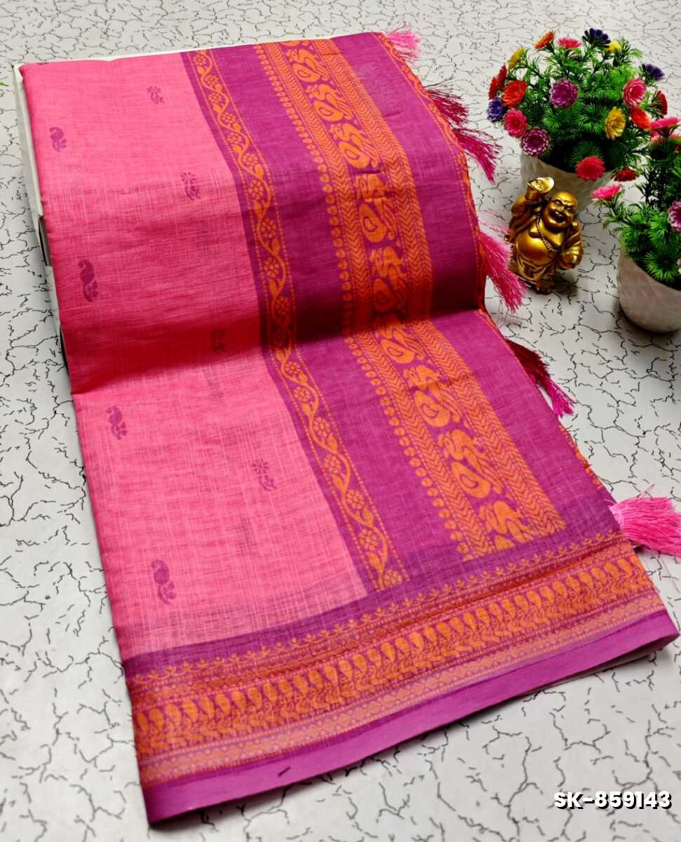 DIGITAL PRINTING KALIYANI LINEN COTTON SAREES - LIGHT PINK