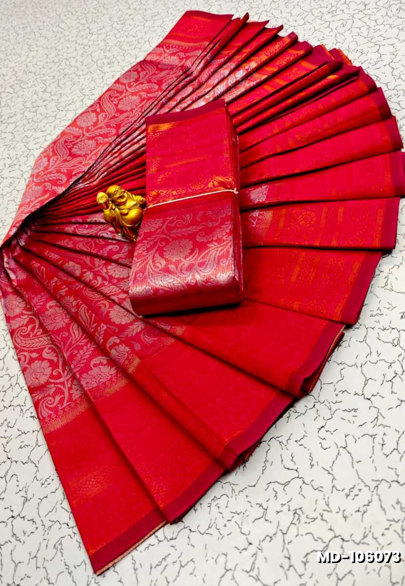KUBERA TISSUE ELITE  BRIDAL RAPIER FANCY  LIGHT WEIGHT SILK TYPE  MEHANDI DESIGNER SAREES - RUBY COLOUR