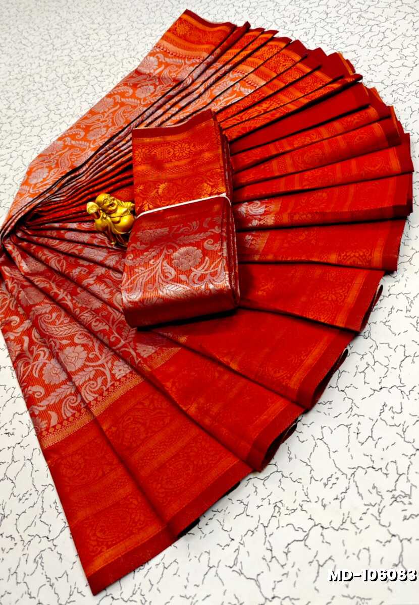KUBERA TISSUE ELITE  BRIDAL RAPIER FANCY  LIGHT WEIGHT SILK TYPE  MEHANDI DESIGNER SAREES - TOMATO COLOUR