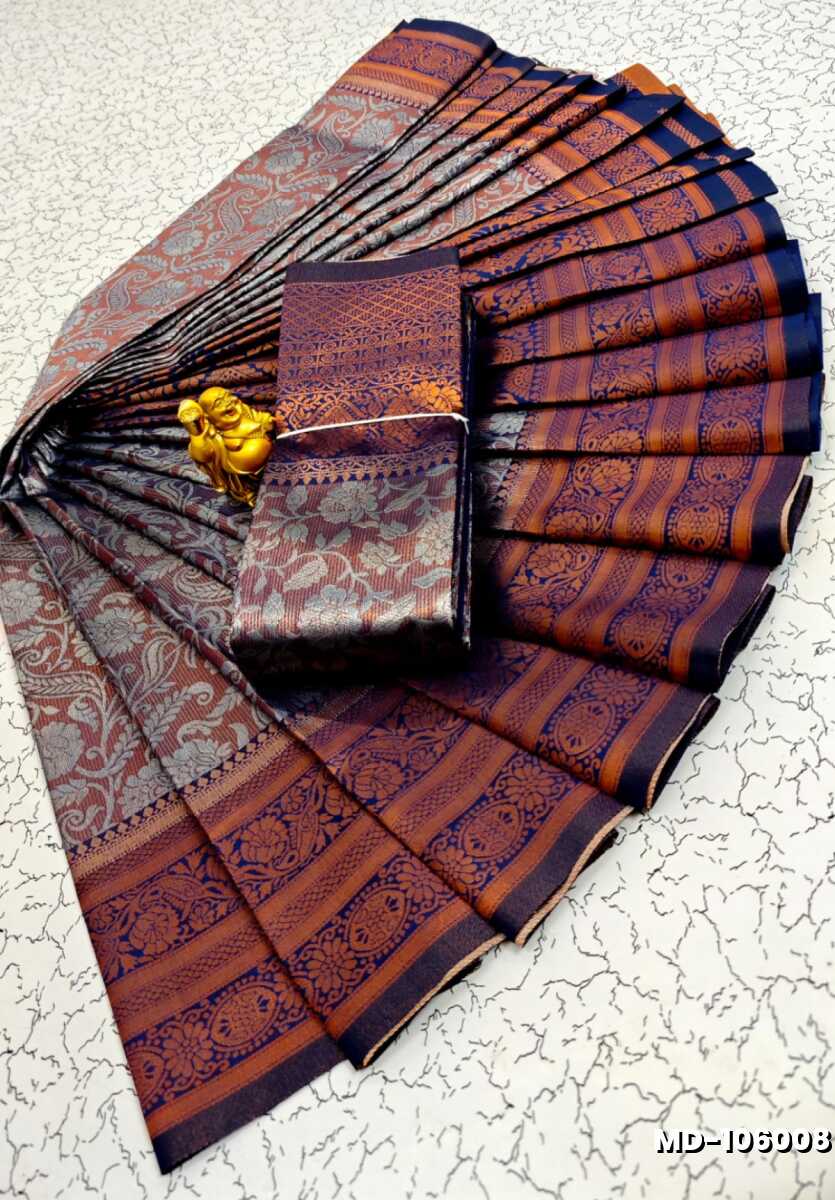 KUBERA TISSUE ELITE  BRIDAL RAPIER FANCY  LIGHT WEIGHT SILK TYPE  MEHANDI DESIGNER SAREES - NAVY COLOUR