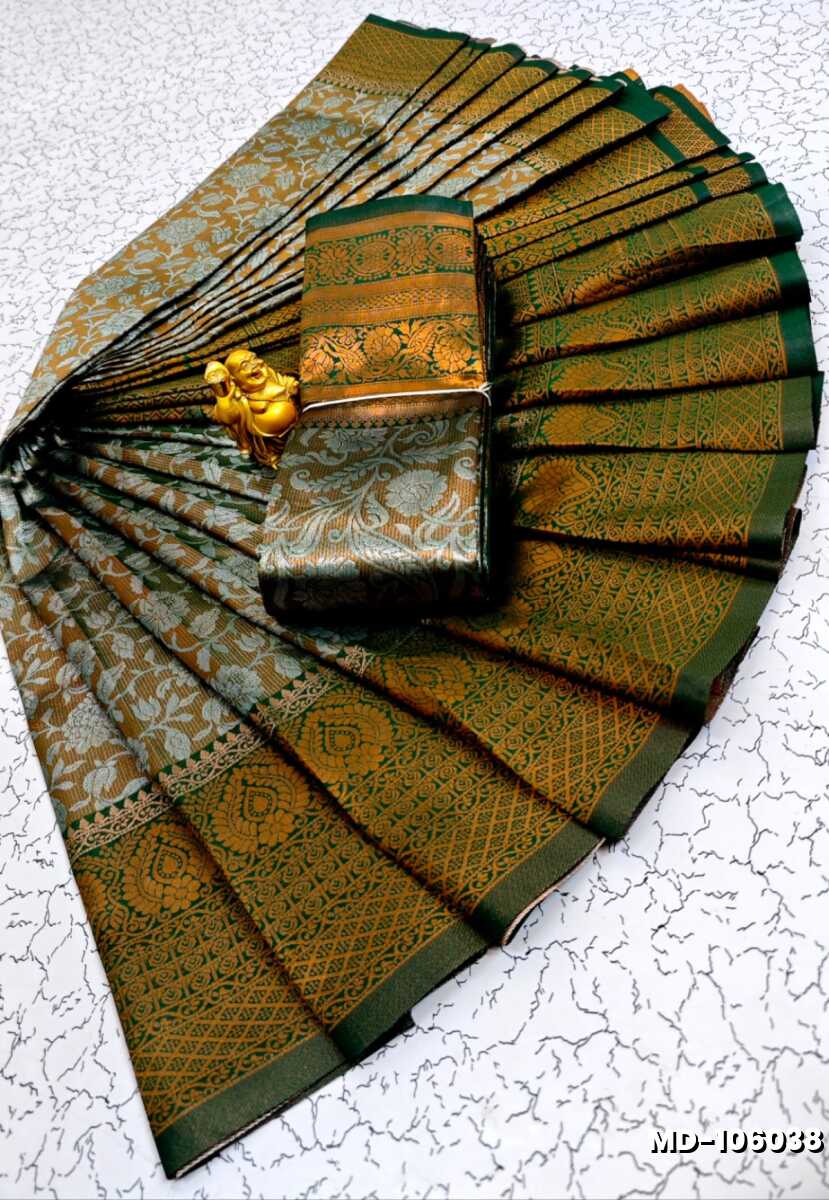 KUBERA TISSUE ELITE  BRIDAL RAPIER FANCY  LIGHT WEIGHT SILK TYPE  MEHANDI DESIGNER SAREES - DARK GREEN