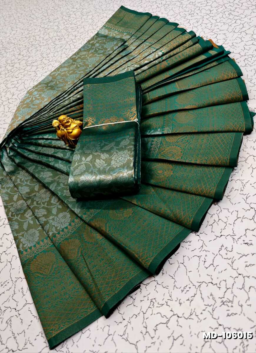 KUBERA TISSUE ELITE  BRIDAL RAPIER FANCY  LIGHT WEIGHT SILK TYPE  MEHANDI DESIGNER SAREES - GREEN