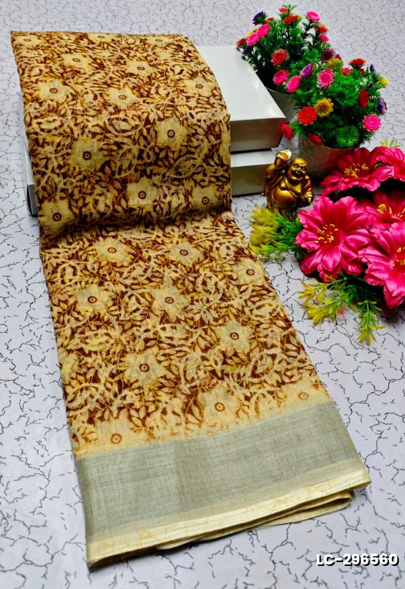 DIGITAL PRINTING LINEN COTTON SAREES - CREAM COLOR (2)