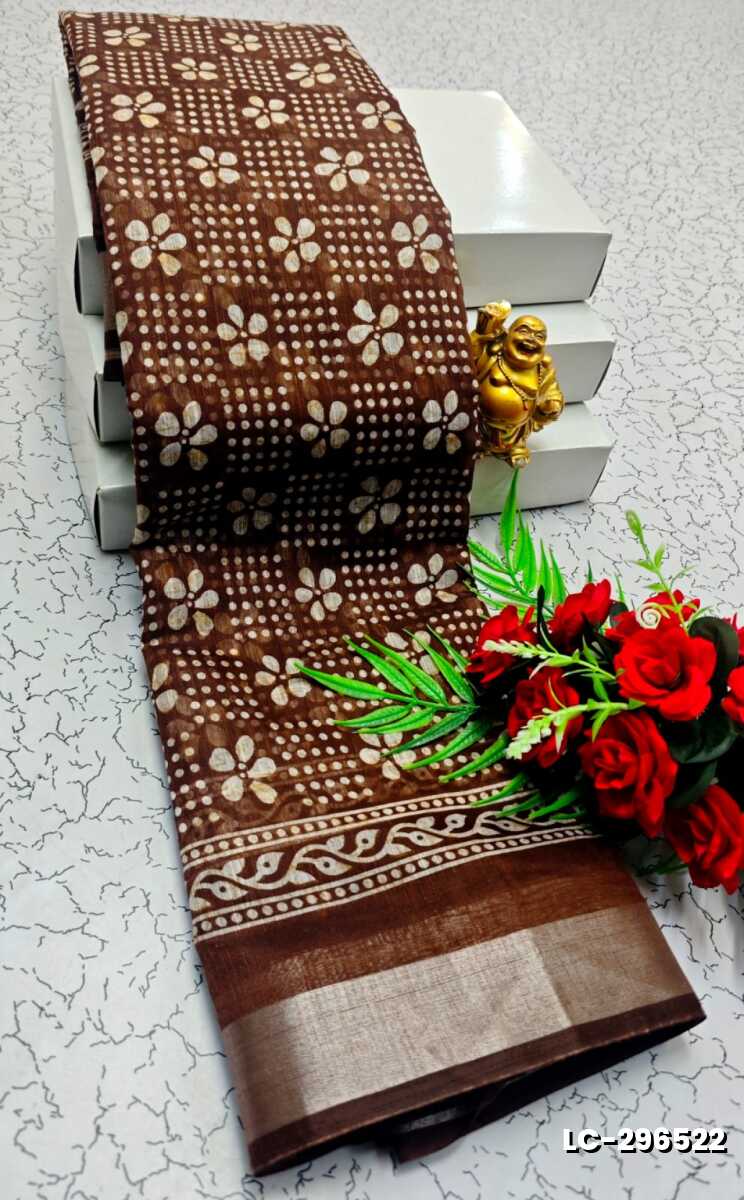 DIGITAL PRINTING LINEN COTTON SAREES - COFEE BROWN (1)