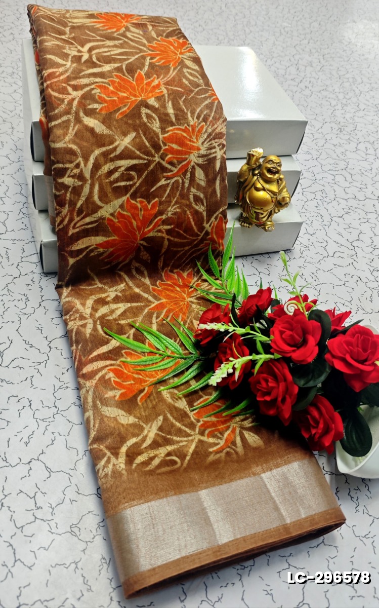 DIGITAL PRINTING LINEN COTTON SAREES - BRONCE COLOUR (1)
