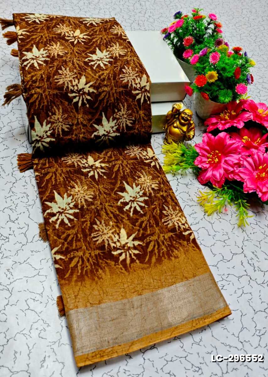 DIGITAL PRINTING LINEN COTTON SAREES - VENTHAYA COLOUR (1)