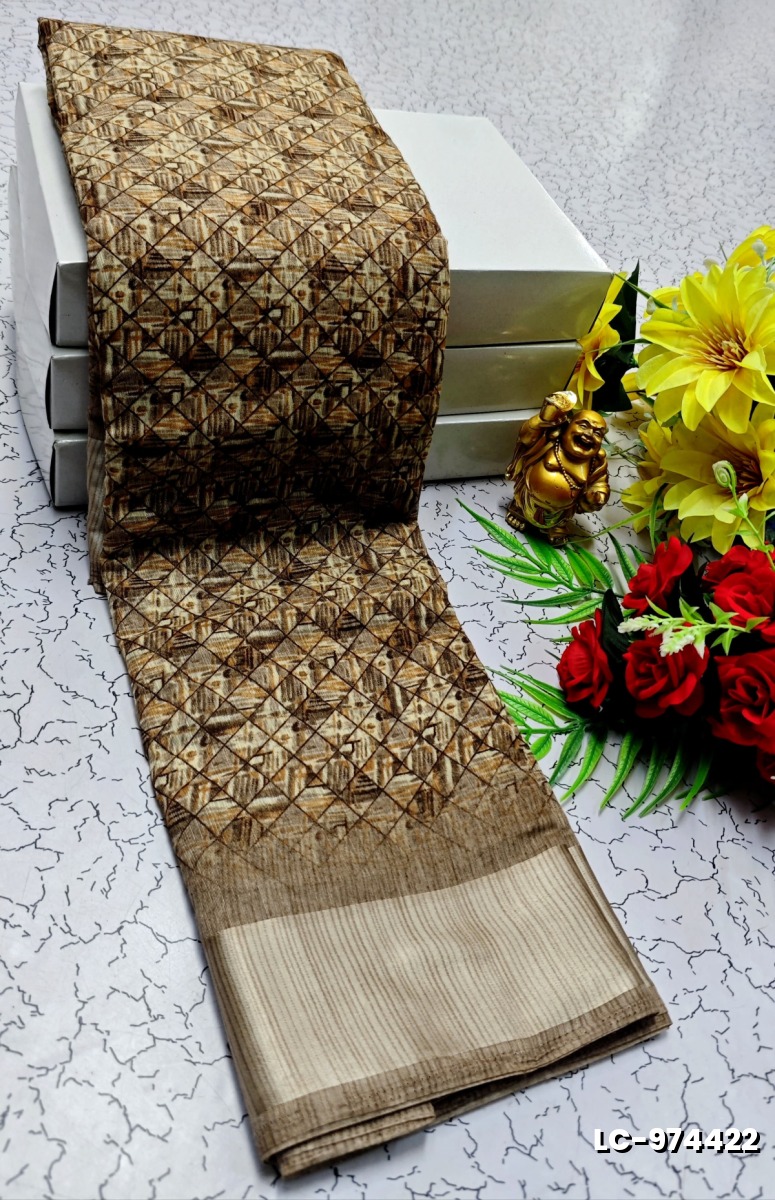 DIGITAL PRINTING LINEN COTTON SAREES - COFEE BROWN (2)