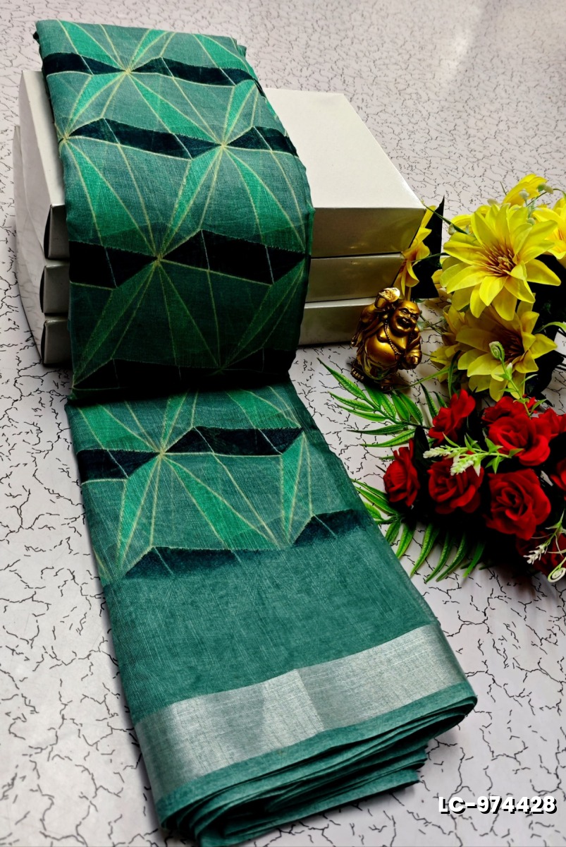 DIGITAL PRINTING LINEN COTTON SAREES - BULE