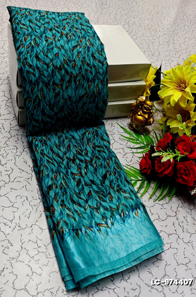 DIGITAL PRINTING LINEN COTTON SAREES - TEAL COLOUR (1)