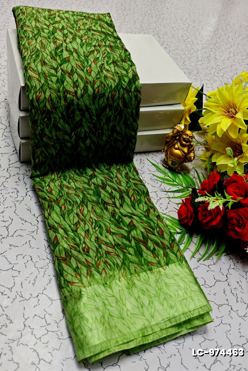 DIGITAL PRINTING LINEN COTTON SAREES - GREEN COLOUR (2)