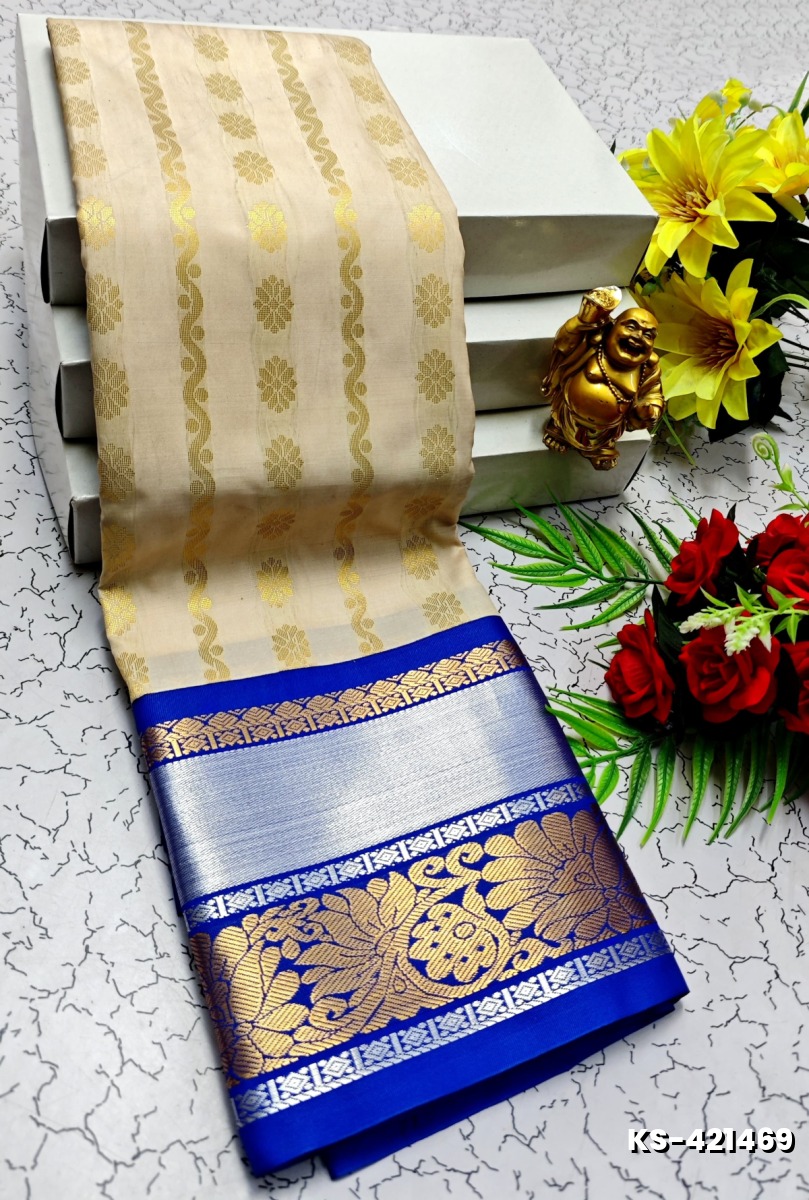 FANCY  All SELF SOFT SILK SAREES WITH KOTTANCHI BORDER - BEIGE COLOUR