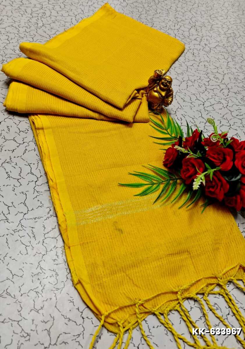 Handloom Khadi Cotton Saree With Hand Painted  Work - GOLD COLOUR